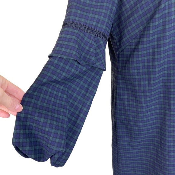 Loft Green And Navy Tartan Plaid Balloon Ruffle Sleeve A-line Mini Dress Sz 4 - Picture 7 of 16